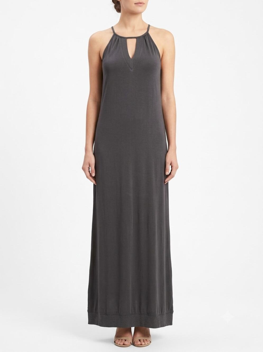 Michael Stars Maxi Dress Women's M Black Stretch Spaghetti Strap Side Slit Hem